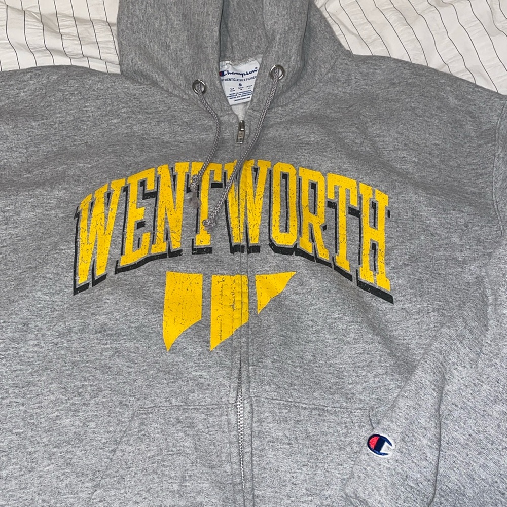 Wentworth Institute of technology gray hoodie full front zipper with pockets